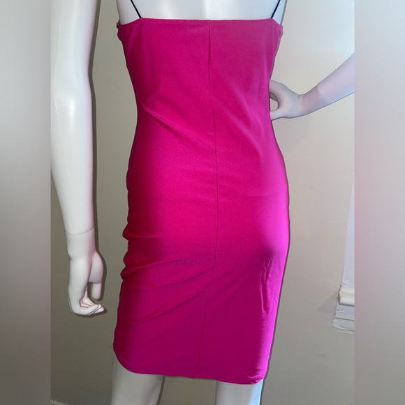 Shinestar Midi Dress Pink Spaghetti Straps V-Neck Medium Bodycon Summer Back Out - Picture 4 of 15